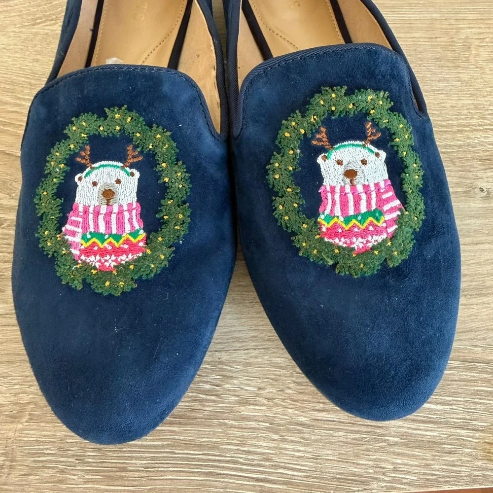 Talbots Ryan Embroidered Suede Loafers Polar Bear Blue 8.5M‎